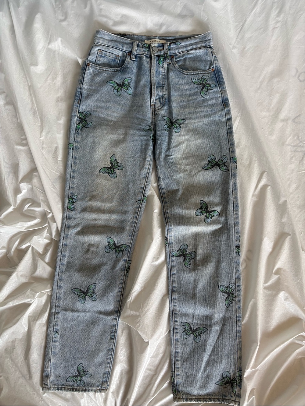 PacSun Light Blue Jeans with Green Butterfly Print